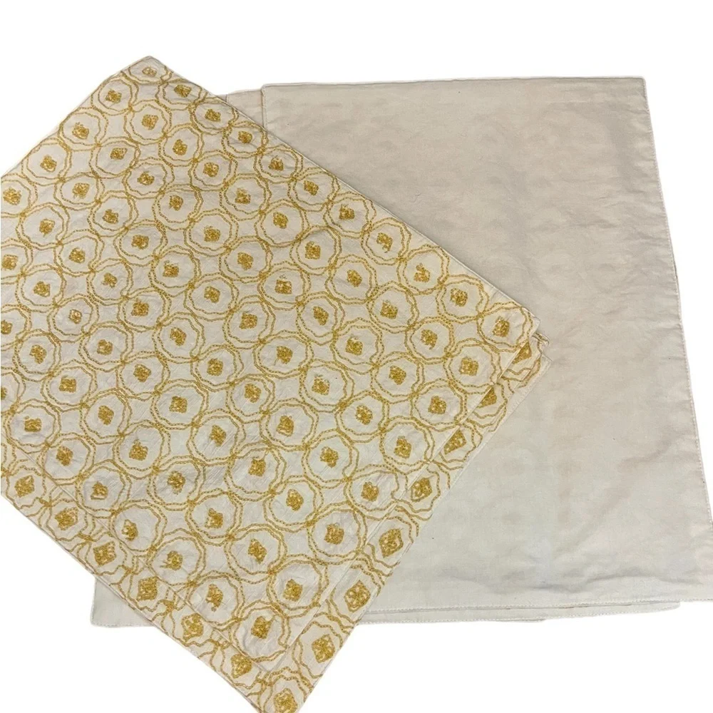 POTTERY BARN? Set of 8 Embroidered Cotton Placemats, natural & yellow/gold